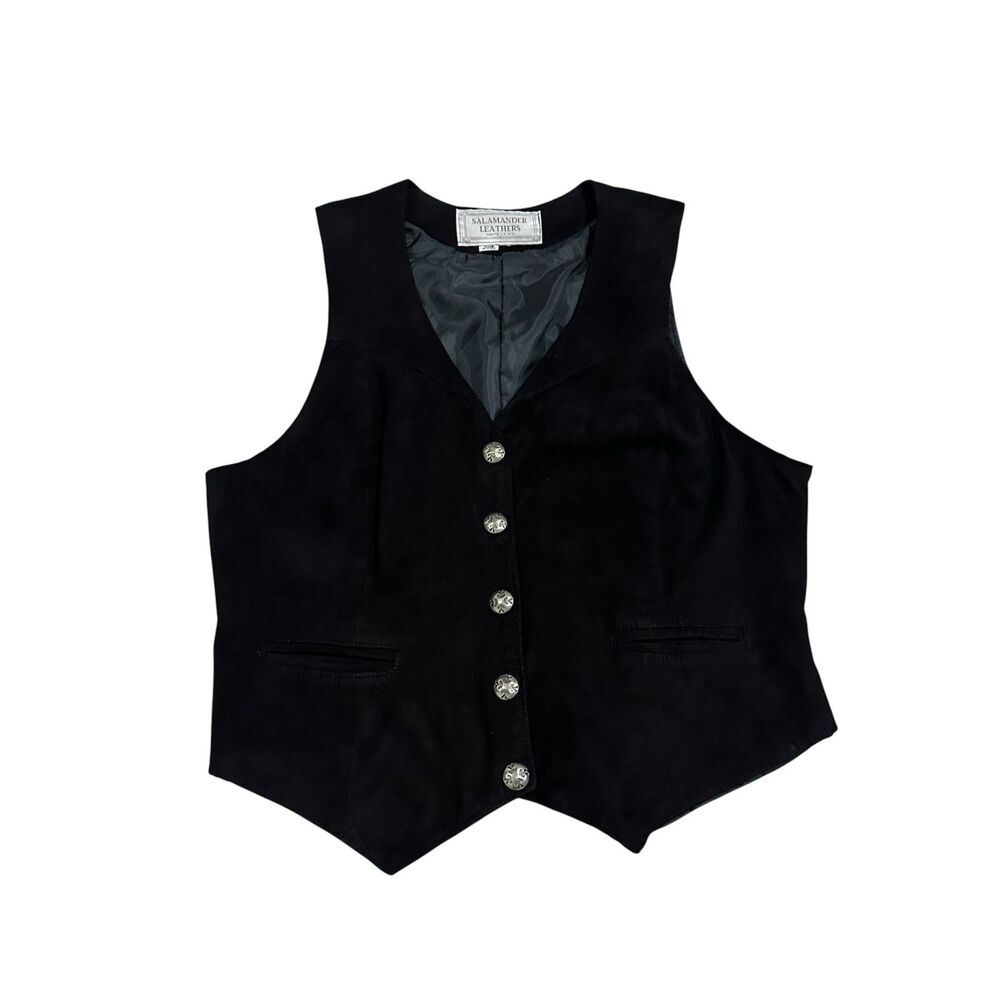 Vintage Salamander Leathers Black Suede Leather Vest Size M
